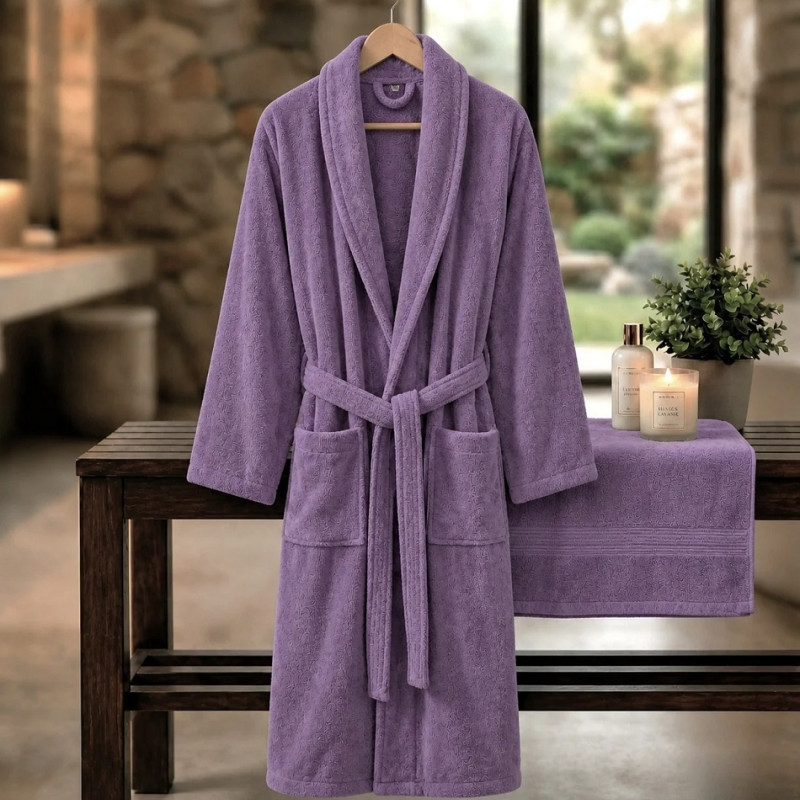 Imagine produs HALAT DE BAIE VELUR 100% BUMBAC (Lavender Dream) – RALEX PUCIOASA