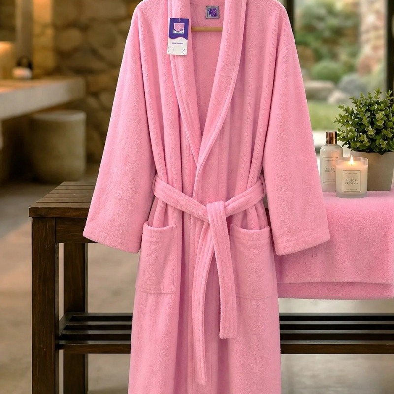 Imagine produs HALAT DE BAIE VELUR 100% BUMBAC (Blush Serenity) – RALEX PUCIOASA