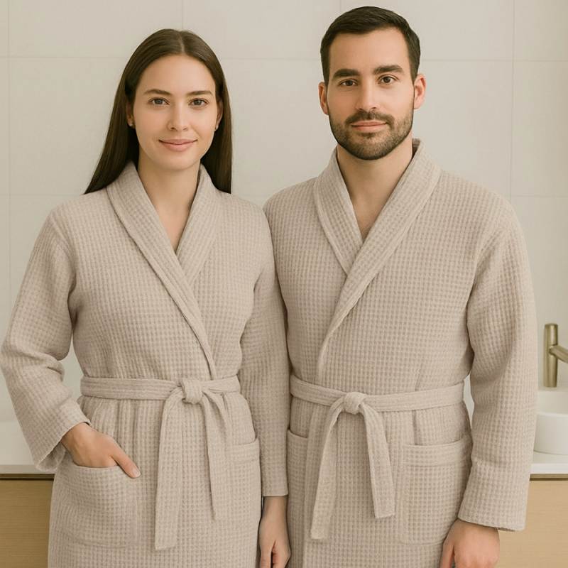 Imagine produs Halat de baie gofrat 100% Bumbac CAPUCCINO – RALEX PUCIOASA