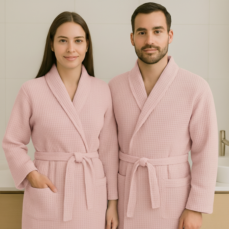 Imagine produs Halat de baie gofrat 100% Bumbac ROZ PUDRA – RALEX PUCIOASA