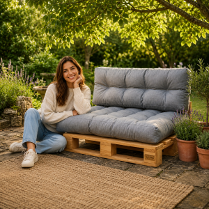 Set perne grădină ”Pallet Soft Seating” (9) + Fata de masa cadou