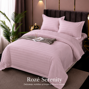 Lenjerie de Pat Damasc Policoton 4 Piese (Roze Serenity)