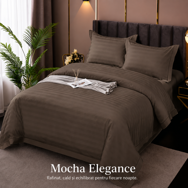 Lenjerie de Pat Damasc Policoton 4 Piese (Mocha Elegance ) – RALEX PUCIOASA