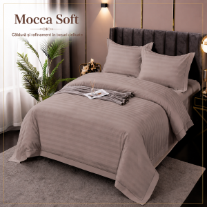 Lenjerie de Pat Damasc Policoton 4 Piese (Mocca Soft)