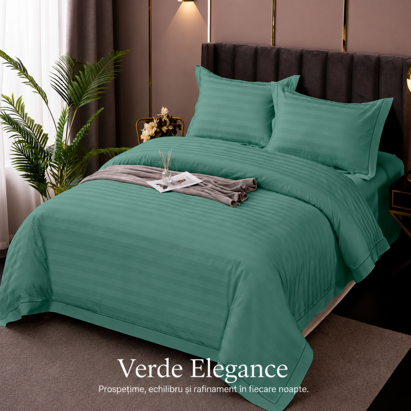 Lenjerie de Pat Damasc Policoton 4 Piese (Verde Elegance) – RALEX PUCIOASA