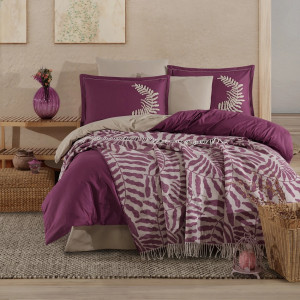 Lenjerie de Pat Premium Clasy Liora V1 cu Patura Decorativa- 7 Piese, 100% Bumbac Ranforce (LIORA V1)