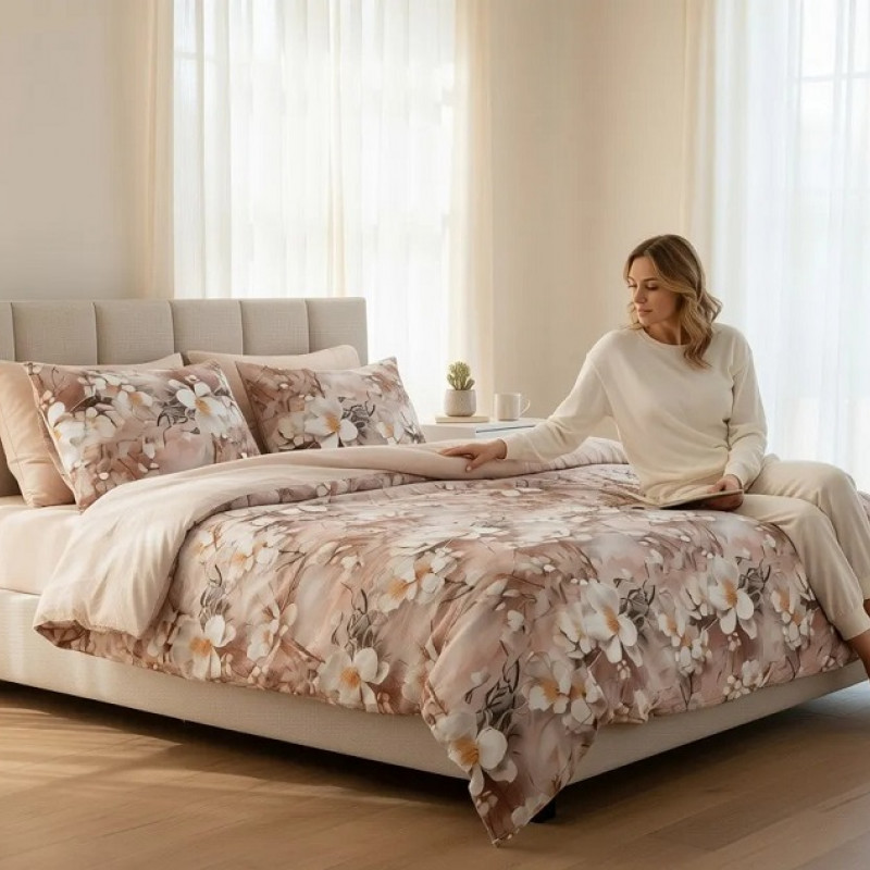 Lenjerie de pat Cotton Pro 100% bumbac – imprimare digitală (Champagne Blossom) – RALEX PUCIOASA