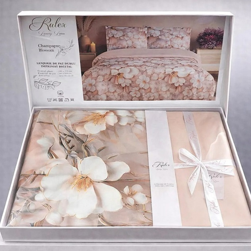 Lenjerie de pat Cotton Pro 100% bumbac – imprimare digitală (Champagne Blossom) – RALEX PUCIOASA