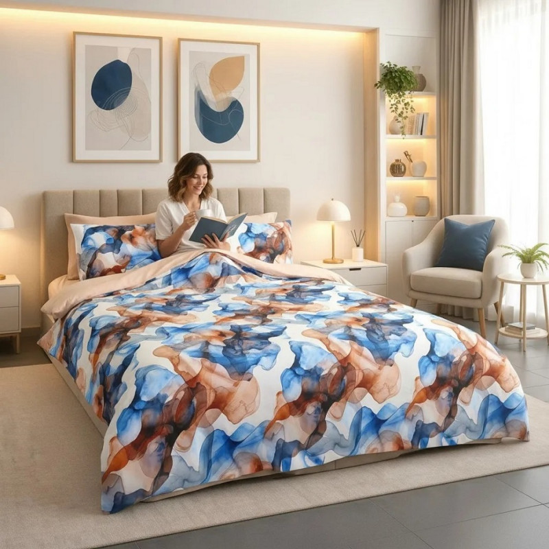 Lenjerie de pat Cotton Pro 100% bumbac – imprimare digitală (Ocean Flow) – RALEX PUCIOASA