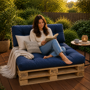 Set perne grădină ”Pallet Soft Seating” (16) + Fata de masa cadou 