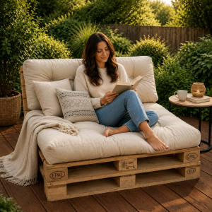 Set perne grădină ”Pallet Soft Seating” (8) + Fata de masa cadou