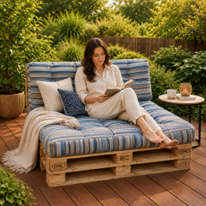 Set perne grădină ”Pallet Soft Seating” (17) + Fata de masa cadou 