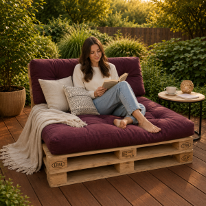 Set perne grădină ”Pallet Soft Seating” (3) + Fata de masa cadou 