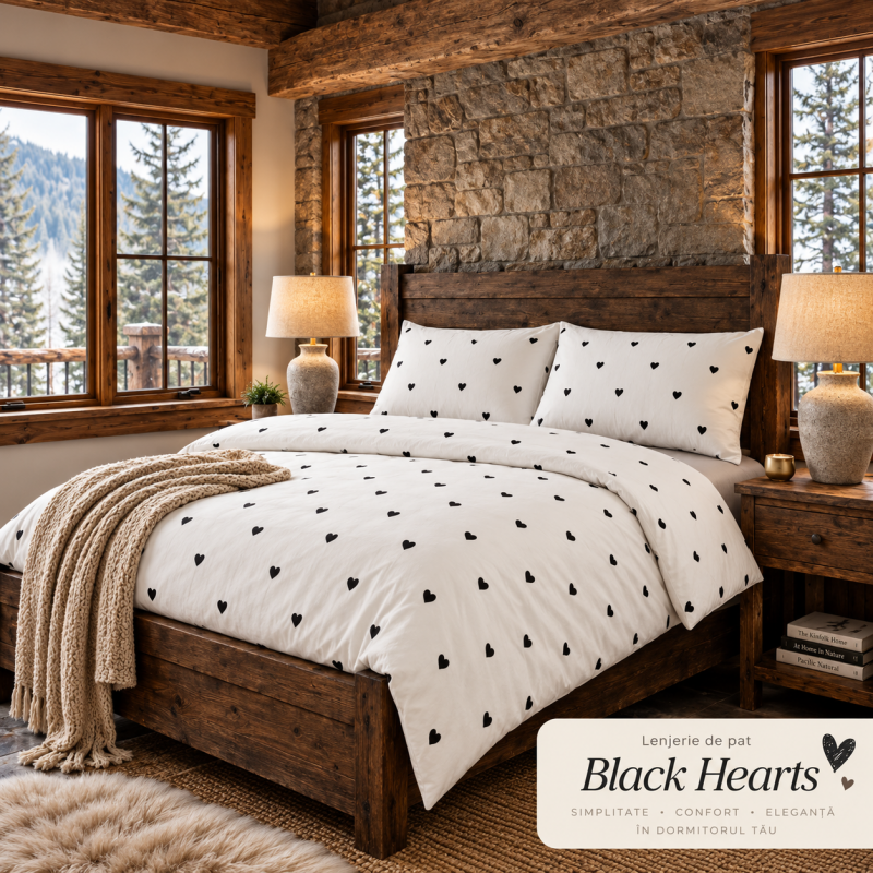 LENJERIE PAT TRICOT BUMBAC 100 % CU HUSĂ- BLACK HEARTS – RALEX PUCIOASA