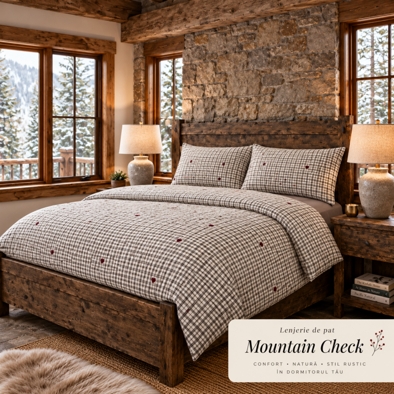 LENJERIE PAT TRICOT BUMBAC 100 % CU HUSĂ- MOUNTAIN CHECK – RALEX PUCIOASA